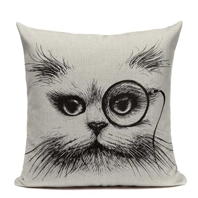 Axyaa Hand Painted Cat Eyes Linen Pillow Cover, Nordic Style, Black White Pattern