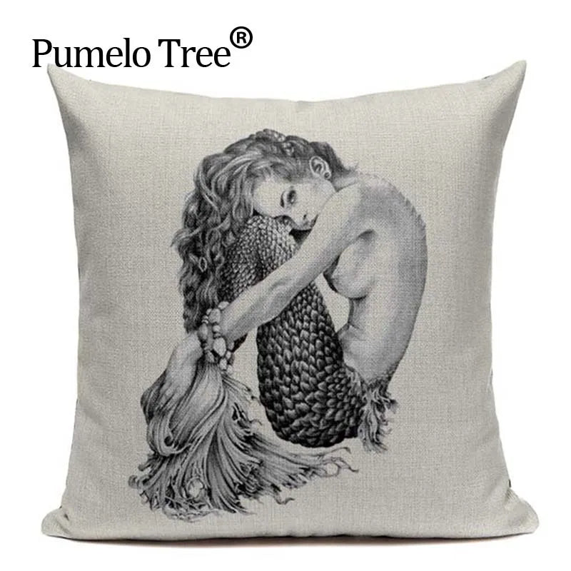 Axyaa Mermaid Pillowcase Ocean Style Cushion Cover 45x45cm Square Home Decor