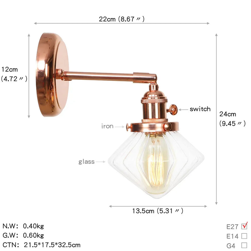 Axyaa Nordic Rose Gold Wall Lamp LED Sconce for Bedroom Bathroom Mirror
