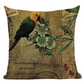 Axyaa Retro Bird Text Flower Cotton Linen Cushion Cover
