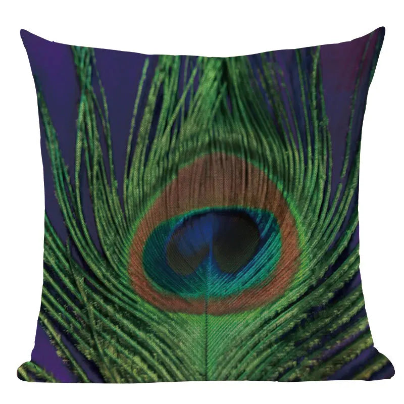 Axyaa Velvet Peacock Print Cushion Cover - Simple Linen Home Decor