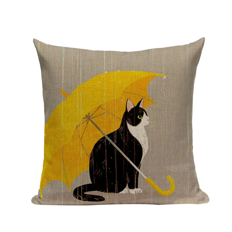 Square Cat Pillow Covers by Axyaa: Cute Cartoon Print Sofa Throw Pillow Cover