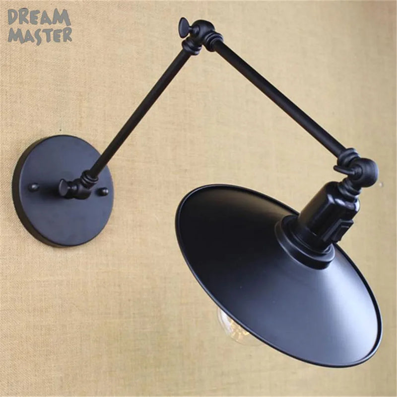 Axyaa Retro Swing Arm Industrial Wall Lamp Black On/Off Switch Sconce Iron
