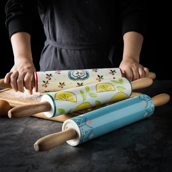 Axya Ceramic Rolling Pin: Large Non-Stick Kitchen Roller for Dumplings