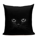 Axyaa Cute Cat Hand-Painted Linen Pillow Cover Black White Yellow
