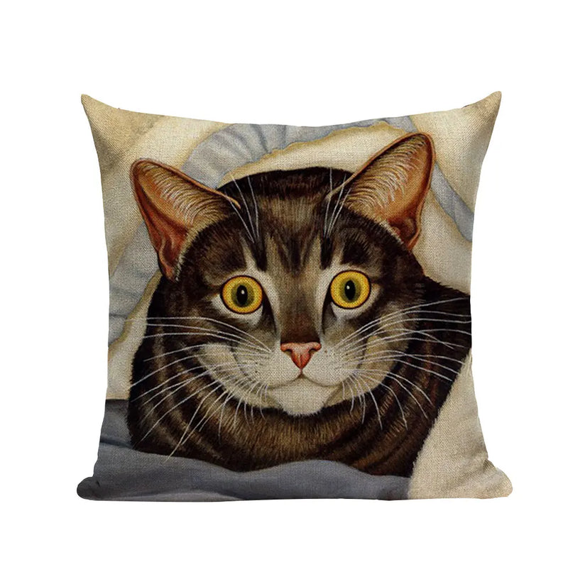 Square Cat Pillow Covers by Axyaa: Cute Cartoon Print Sofa Throw Pillow Cover