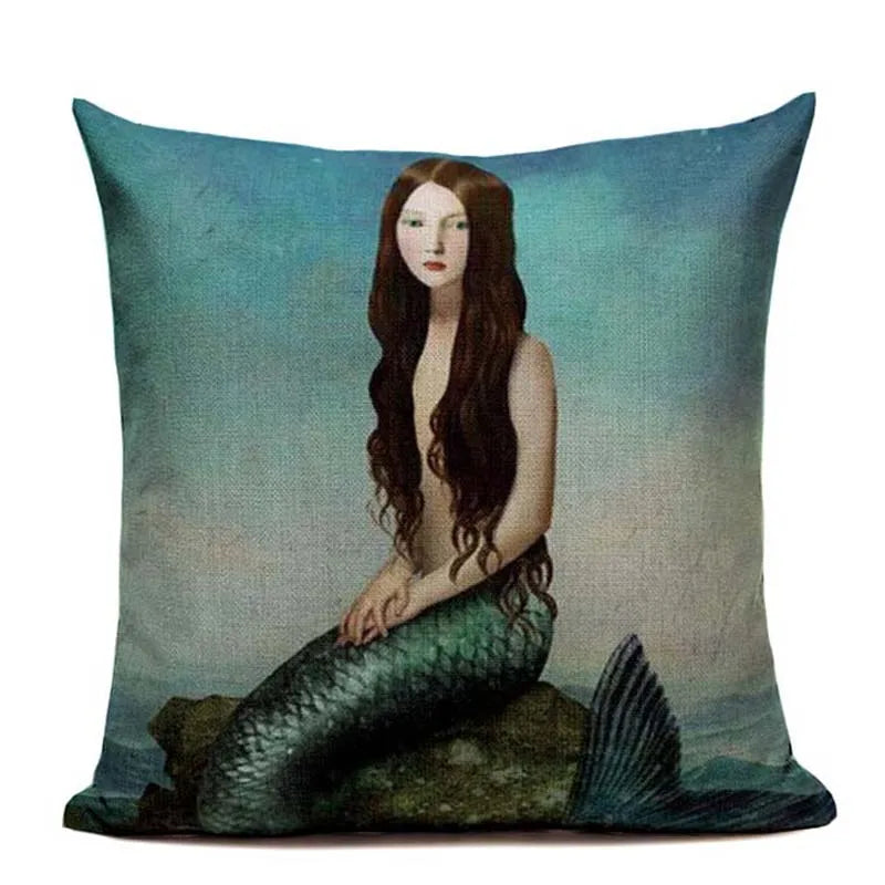 Axyaa Mermaid Pillowcase Ocean Style Cushion Cover 45x45cm Square Home Decor