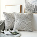 Axyaa Grey Geometric Embroidered Cotton Canvas Pillow Cover 45x45cm