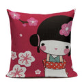 Axyaa Japanese Print Linen Cushion Covers - Fuji Kimono Girl Sea Theme