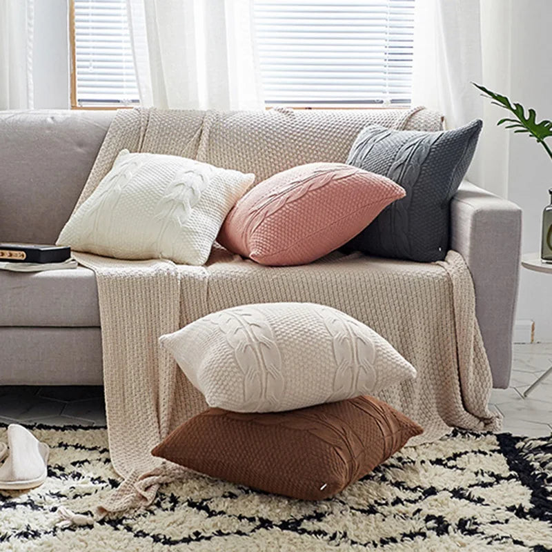 Axyaa Cable Knit Cushion Cover Soft Solid Pillow Case, 45cm*45cm, 5 Colors