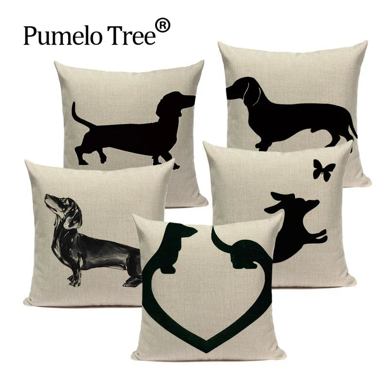 Dachshund Linen Pillow Cover for Sofa Decor Axyaa Home Decorative Cushion Case