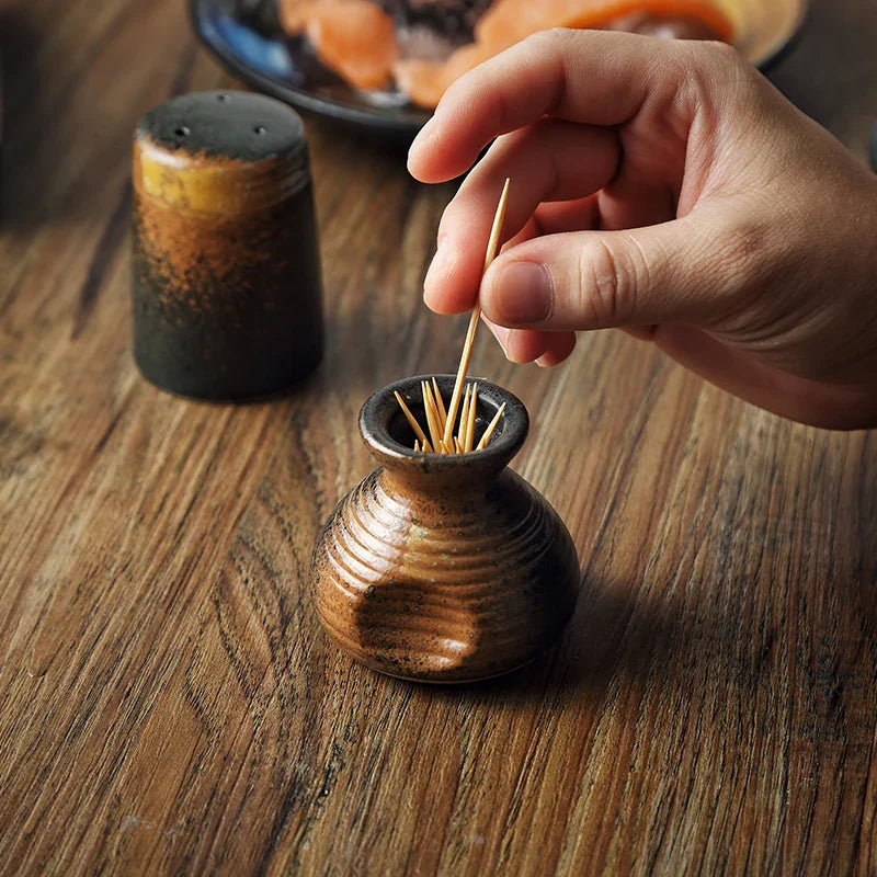 Axya Retro Seasoning Set: Soy Sauce, Toothpick & Pepper Bottle