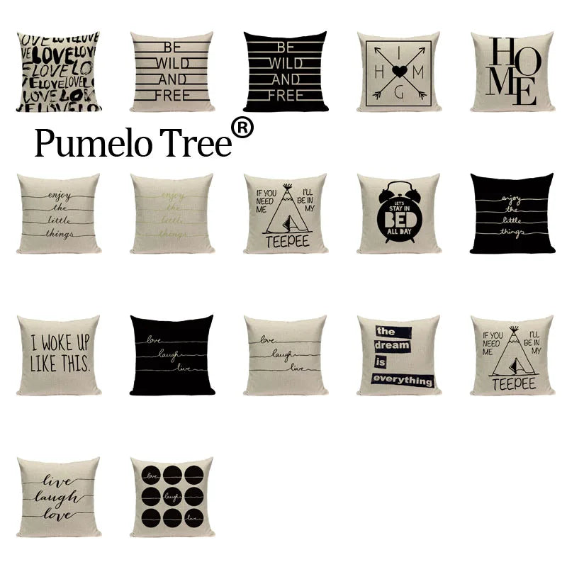 Axyaa Spring Letter Pillow Cover - Black & White Decorative Cushion