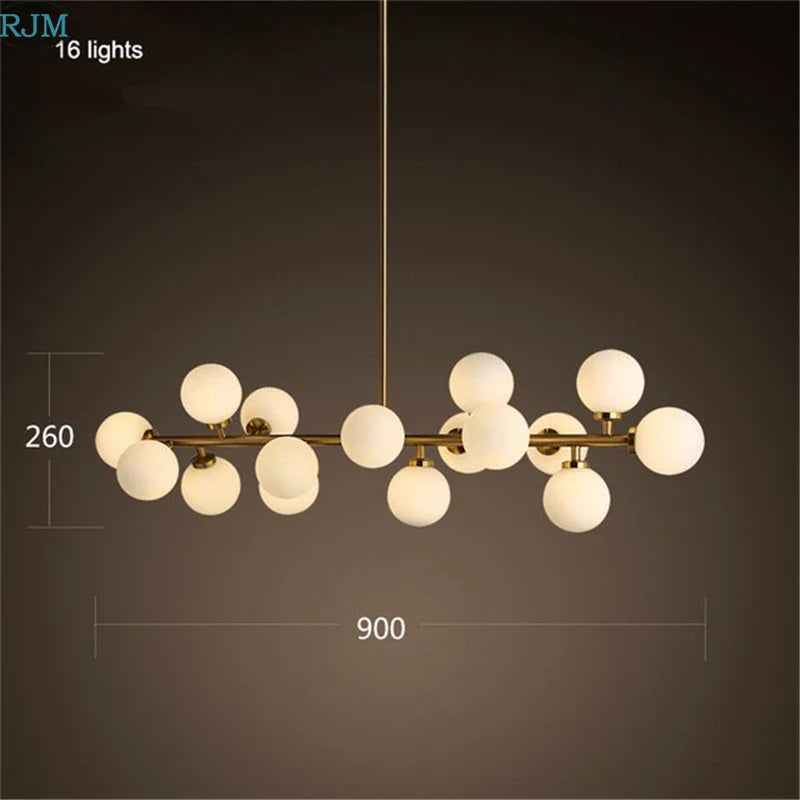 Axyaa Nordic Glass Ball Chandelier: Modern E27 Gold Iron Hanging Lamp for Home, Shop & Restaurant