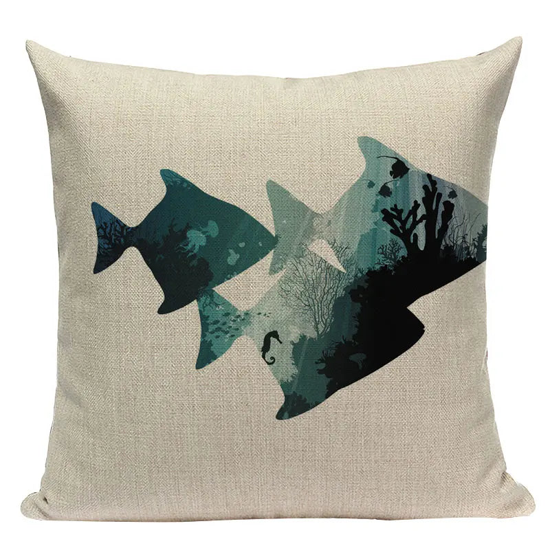 Colorful Fish Pattern Linen Cushion Cover by Axyaa