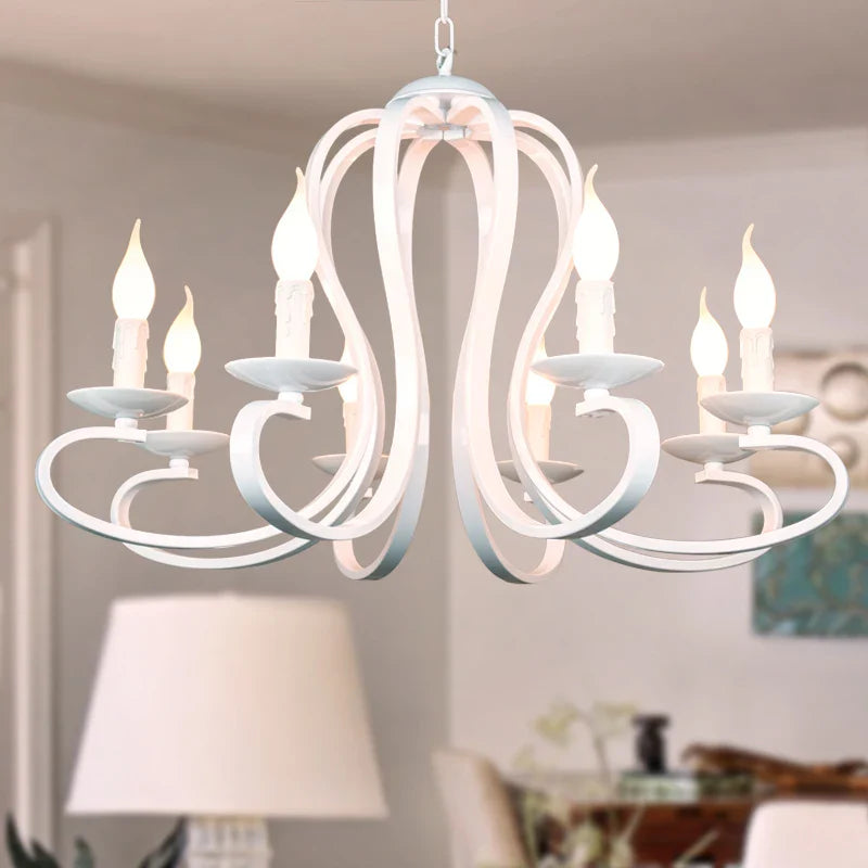 Axyaa White Black Iron Chandelier E14 Candle Light American Country Style Fixtures