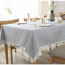 Axya Striped Cotton Linen Tablecloth with Tassels - Quality Dining Table Cover