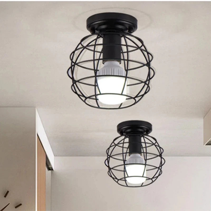 Axyaa Retro Iron Ceiling light for Living Room Bar Loft, Black Cage Fixture