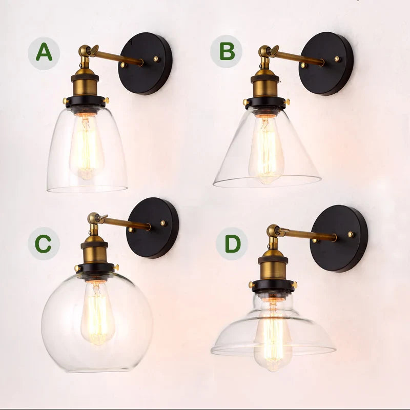 Axyaa Vintage Industrial Edison Copper Wall Lamp, Clear Glass Lampshade, 110V 220V Bedroom Lighting