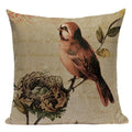 Axyaa Retro Bird Text Flower Cotton Linen Cushion Cover