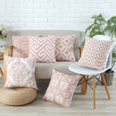 Axyaa Grey Pink Geometric Embroidered Cotton Cushion Cover 45x45cm