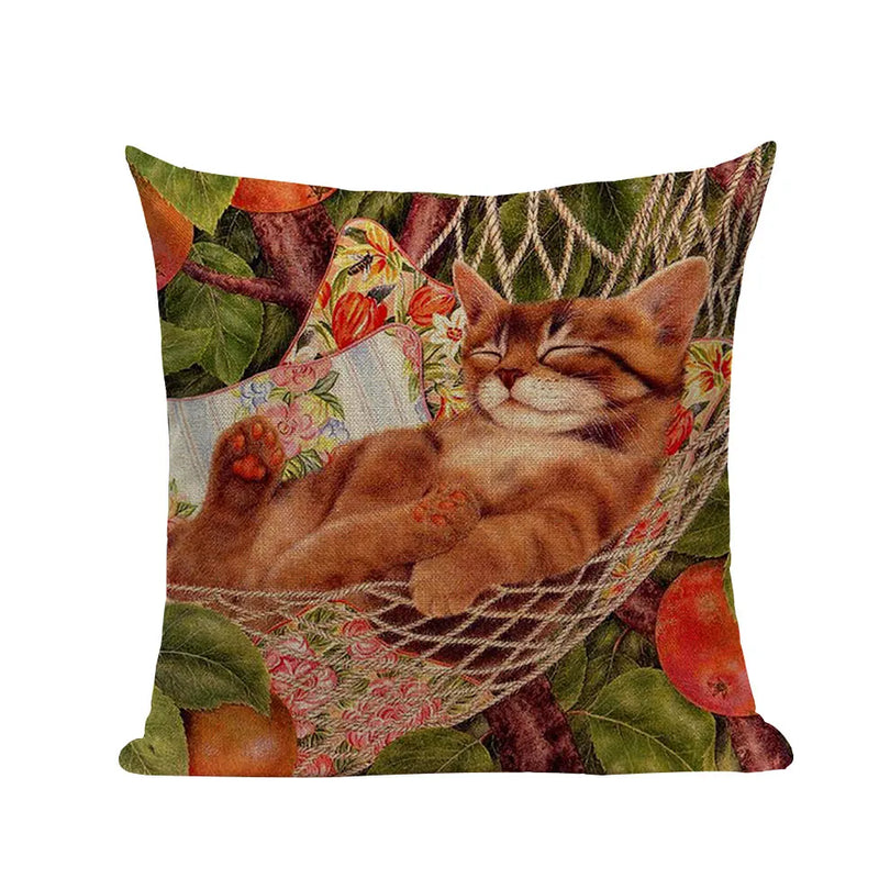 Square Cat Pillow Covers by Axyaa: Cute Cartoon Print Sofa Throw Pillow Cover