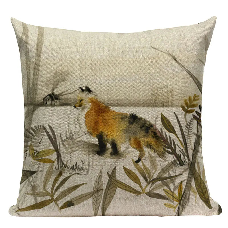 Axyaa Velvet Deer Floral Stripes Pillow Cover for Sofa Beds and Car