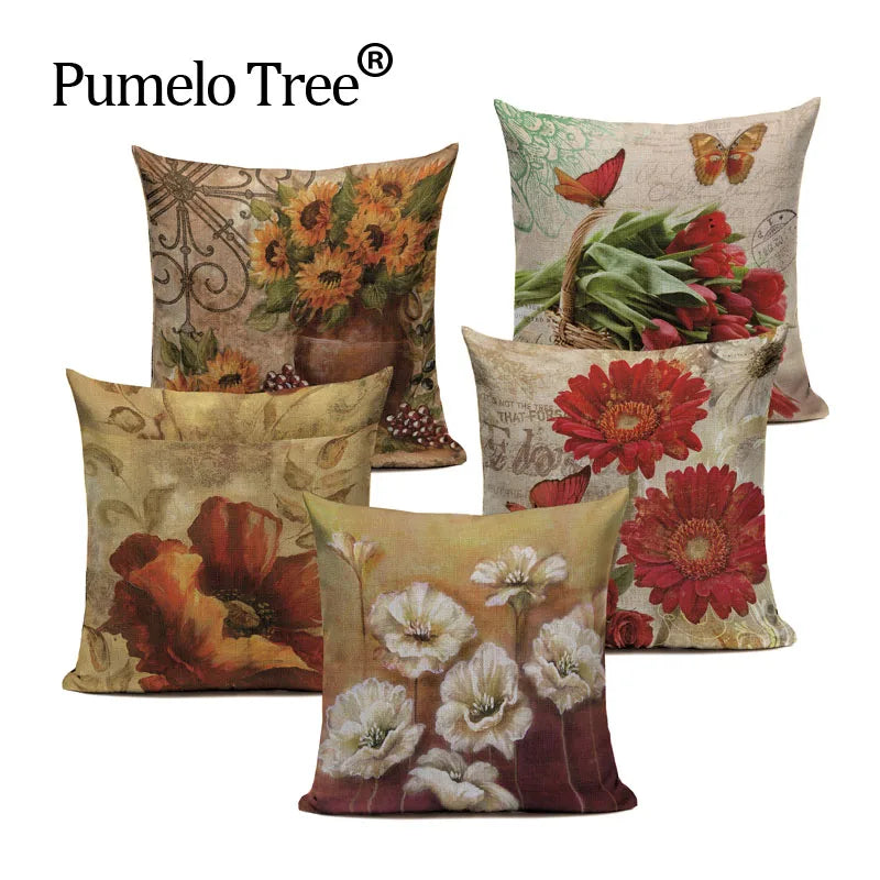 Retro Flower Cushion Cover - Axyaa Brand - Home Decor Luxury Pillows