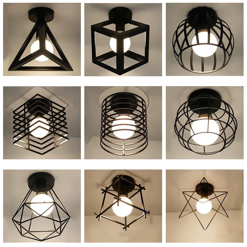 Axyaa Retro Iron Ceiling light for Living Room Bar Loft, Black Cage Fixture