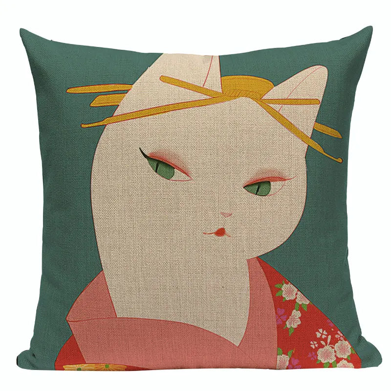 Axyaa Japanese Style Sofa Pillow Cover 45x45cm - Jin Wind and Carp Pattern