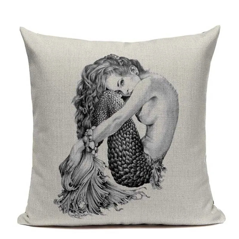 Axyaa Mermaid Pillowcase Ocean Style Cushion Cover 45x45cm Square Home Decor