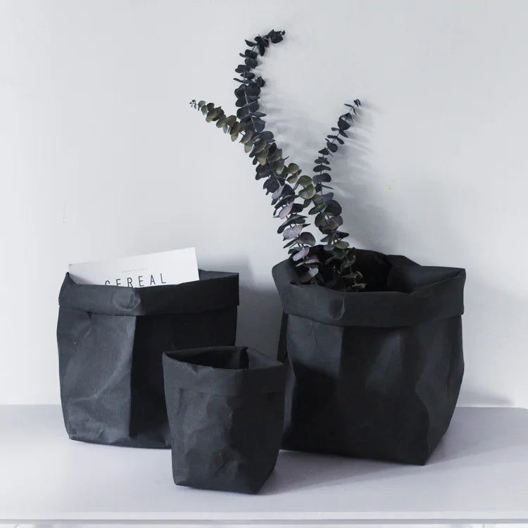 Axyaa Round Brown Paper Bag Storage Hamper - Versatile, Washable, Rustic.