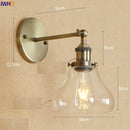 Axyaa Vintage Brass Swing Arm Wall Sconce Glass Industrial Wall Light