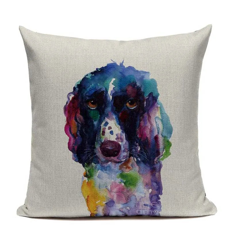 Animal Dog Cushion Cover French Bulldog Pug Pillowcase Woven Linen Decor Home Axyaa