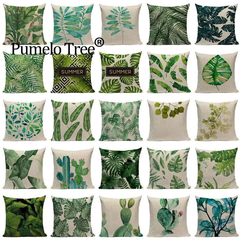 Axyaa Tree Green Cushion Cover: Green Decorative Flower Sofa Car Pillow