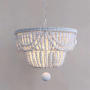 Axyaa Vintage White Wood Beads Chandelier - Retro Drop Light for Bedroom & Dining Table