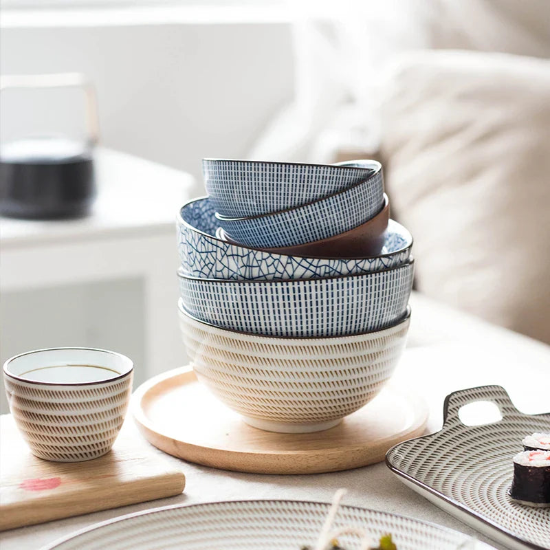 Axya Japanese Ceramic Bowls Set with Spoon and Teacup