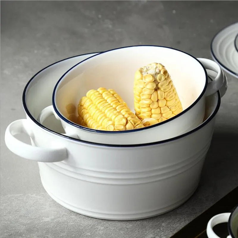 Axya White Ceramic Soup Bowl with Handle - Nordic Style Tableware