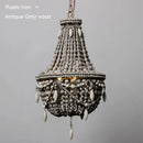 Axyaa Vintage Wood Bead Chandelier French Beaded Lighting Retro Black Kitchen Light