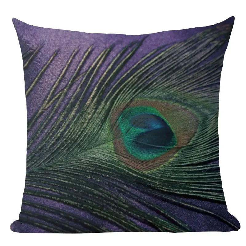 Axyaa Velvet Peacock Print Cushion Cover - Simple Linen Home Decor