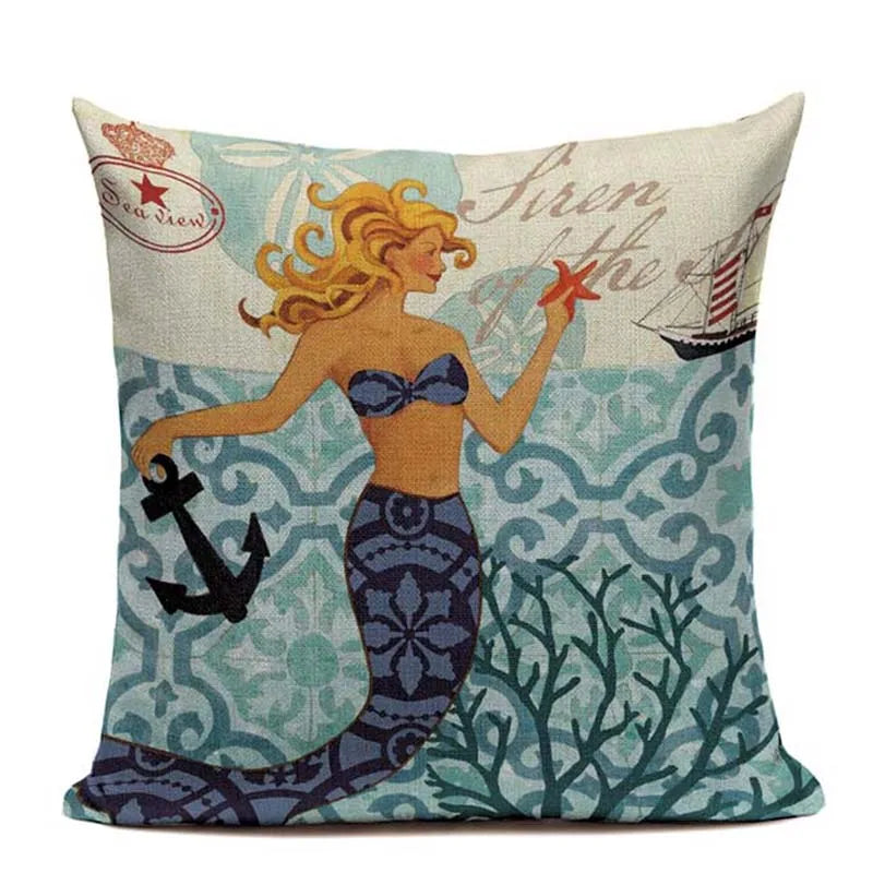 Axyaa Mermaid Pillowcase Ocean Style Cushion Cover 45x45cm Square Home Decor