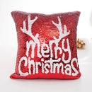 Axyaa Mermaid Snowflake Deer Sequin Red Christmas Pillow Cover