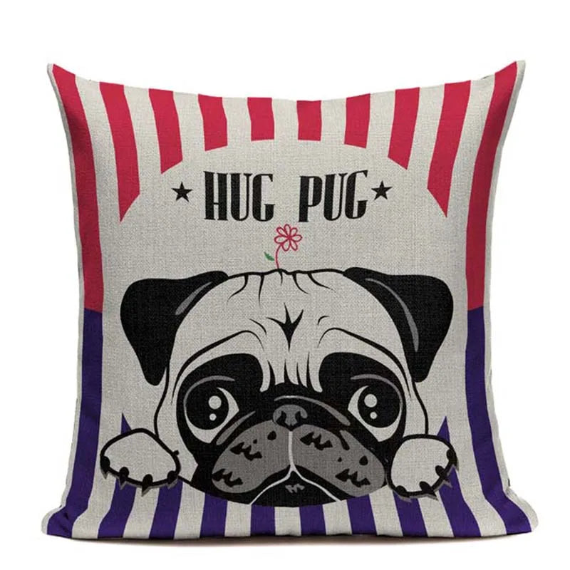 Axyaa Pug Dog Square Cushion Cover 45x45cm Home Decor