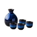 Axya Ceramic Floral Sake Flask Set of 5, Blue Mini Decorative Hip Flask