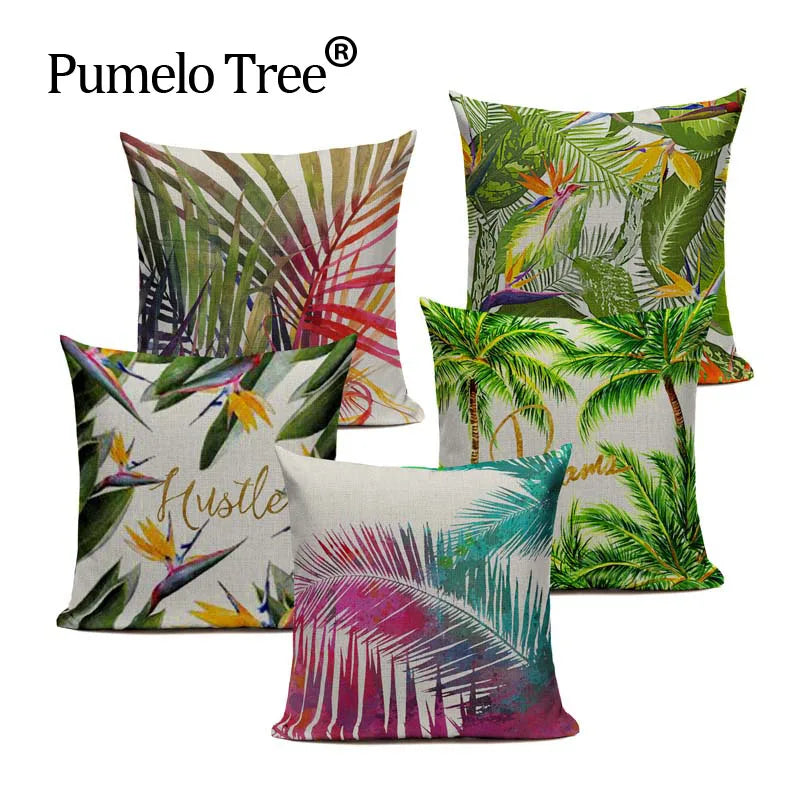 Axyaa Tropic Tree Green Cushion Cover - Summer Style Decorative Pillow for Sofa