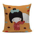 Axyaa Japanese Print Linen Cushion Covers - Fuji Kimono Girl Sea Theme