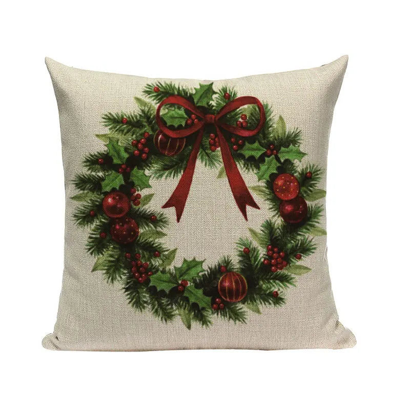 Axyaa Christmas Santa Claus Cushion Cover 45X45cm Deer Pillow Cases Kids Gift
