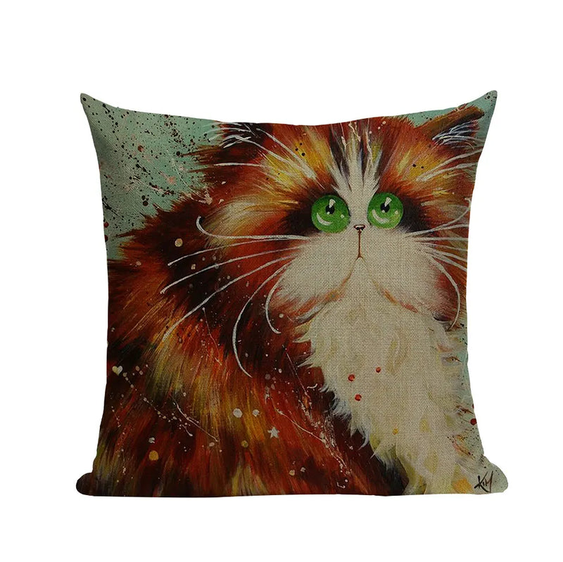 Square Cat Pillow Covers by Axyaa: Cute Cartoon Print Sofa Throw Pillow Cover