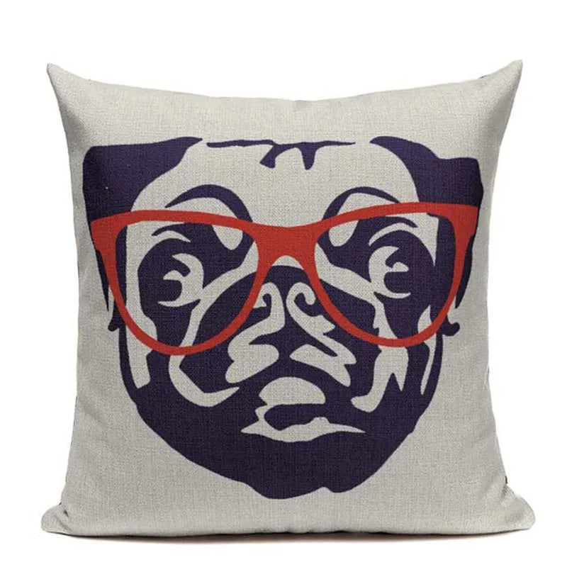 Animal Dog Cushion Cover French Bulldog Pug Pillowcase Woven Linen Decor Home Axyaa