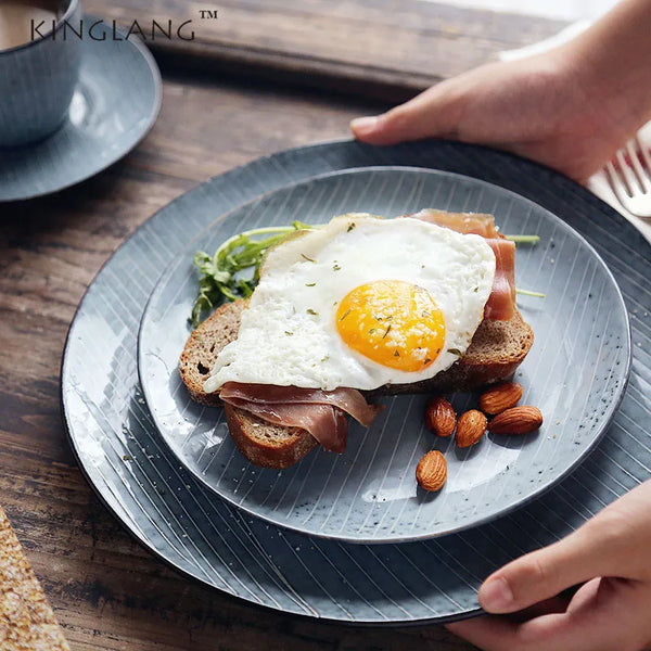 Axya Japanese Style Retro Ceramic Charger Plate for Western Breakfast and Dinner